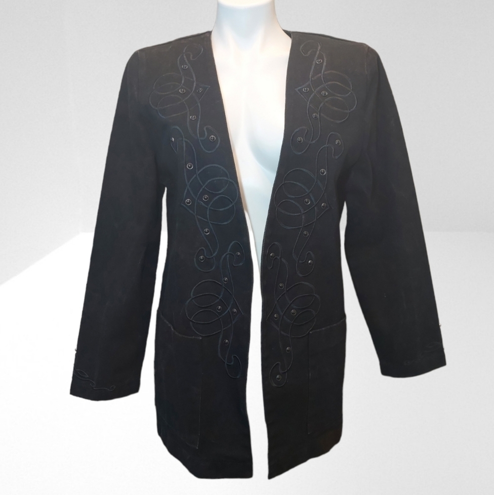 Wanted by Beads Beautiful Black Cardigan Blazer Sz M Embroidered Bead Accents